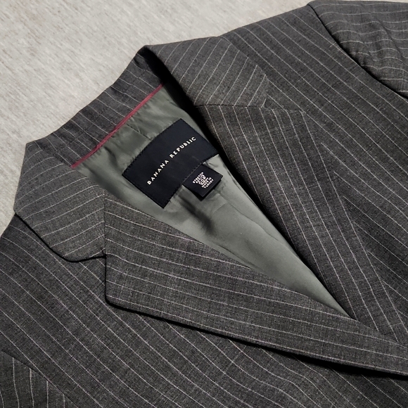 Y2K Banana Republic Petite Pinstriped Puff Sleeve Tailored Blazer Blouse - Picture 8 of 12